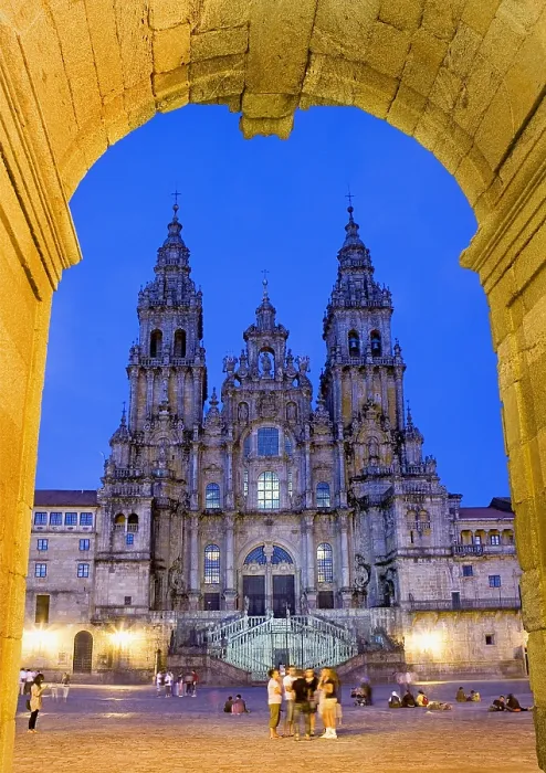 Framed Print : SPAIN. Santiago de Compostela. Cathedral of Santiago de Compostela. Cathedral facade from Plaza do Obradoiro. Baroque art