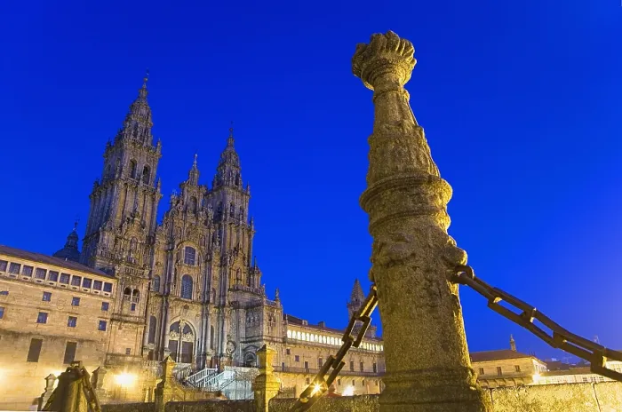 Framed Print : SPAIN. Santiago de Compostela. Cathedral of Santiago de Compostela. Cathedral facade from Plaza do Obradoiro. Baroque art