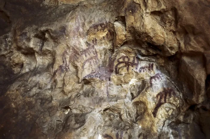Framed Print : SPAIN. Santillana de Mar. Altamira Caves. Schematic figures. Upper Paleolithic. Magdalenian. Cave. AISA / Everett Collection**US SALES ONLY**