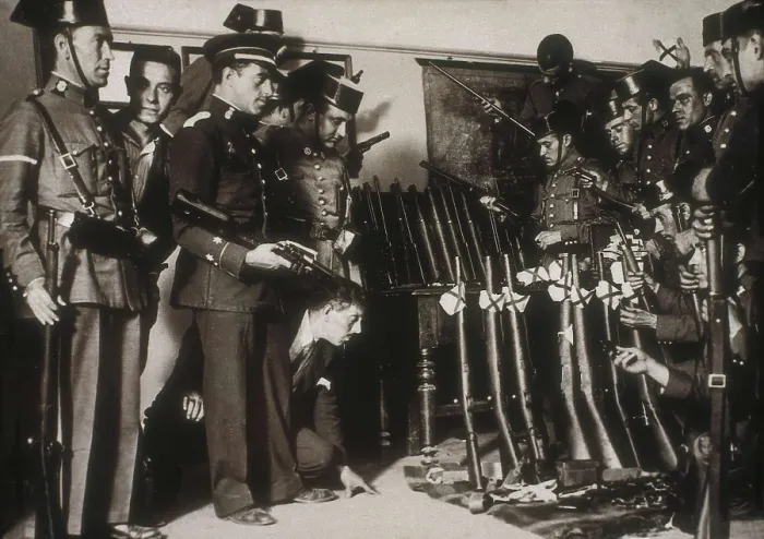 Framed Print : Spain. Second Republic (1931-1936). The Civil Guard discovering an arsenal of a revolutionary group. AISA / Everett Collection**US SALES ONLY** Framed Print : Spain. Second Republic (1931-1936). The Civil Guard discovering an arsenal of a revolutionary group. AISA / Everett Collection**US SALES ONLY**