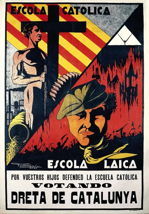 Framed Print : Spain. Second Republic (1936-1939). Poster of Dreta de Catalunya (Right of Catalonia) defending the Catholic school. AISA / Everett Collection**US SALES ONLY**