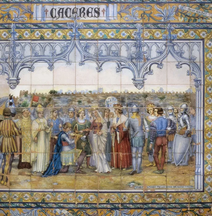 Framed Print : SPAIN. Sevilla. Spain Square. Spain (s. XV). The Catholic Monarchs swearing the Privileges (Fueros) of Cceres. Ceramics. AISA / Everett Collection**US SALES ONLY**