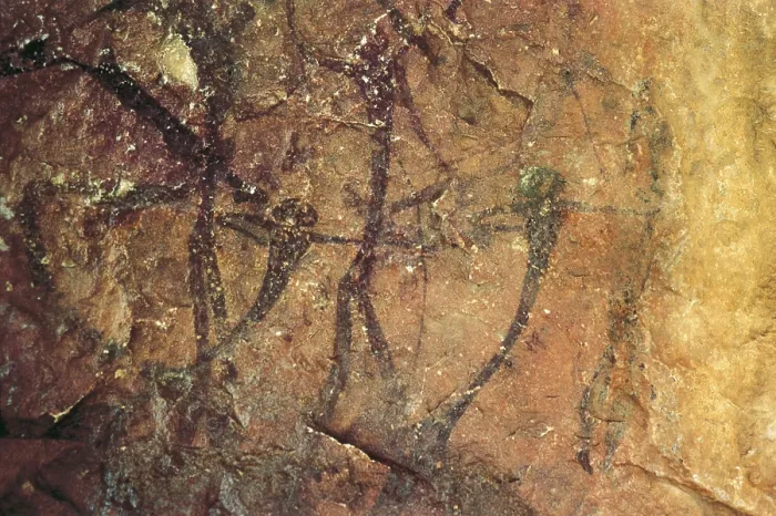 Framed Print : SPAIN. Tirig. Civil Cave. Valltorta Ravine. Group of archer warriors. Mesolithic art. Cave. AISA / Everett Collection**US SALES ONLY**