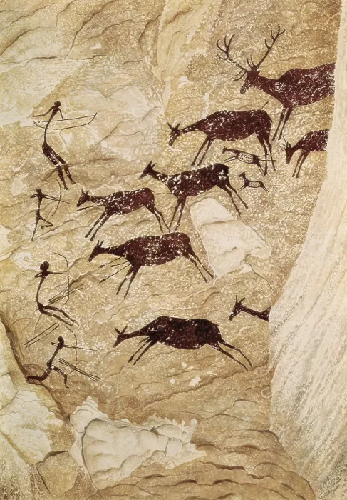 Framed Print : SPAIN. Tirig. Cova dels Cavalls (Horses Cave). Hunting scene. Mesolithic art. Cave. AISA / Everett Collection**US SALES ONLY**