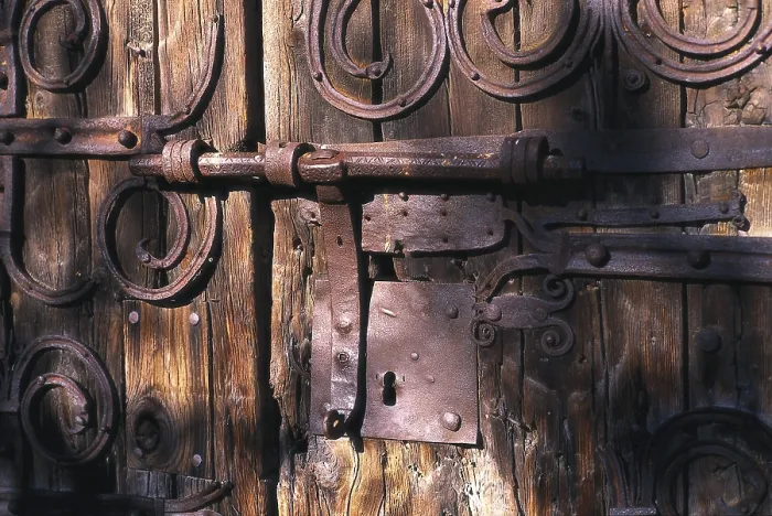 Framed Print : SPAIN. Toses. Church of Sant Cristfol de Toses (11th c.). Detail of the door with the original decorations. AISA / Everett Collection**US SALES ONLY**