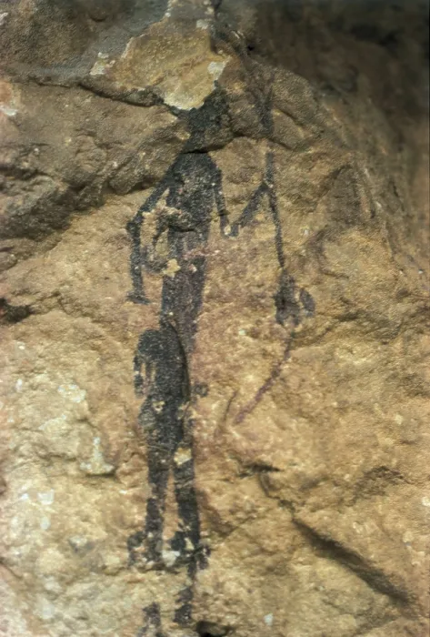 Framed Print : SPAIN. Ulldecona. Ermites Shelter.. Ermites Shelter VIII. Archer. Naturalistic levantine painting. Mesolithic art. Cave. AISA / Everett Collection**US SALES ONLY**