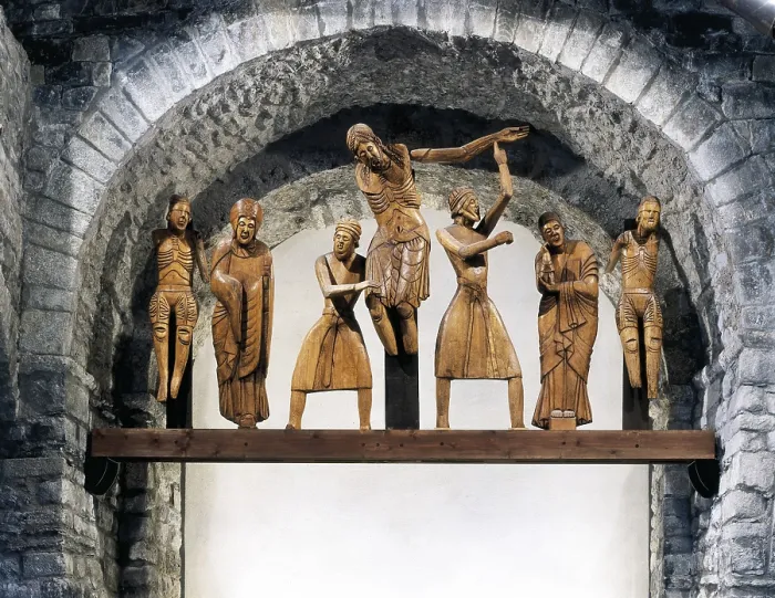 Framed Print : SPAIN. Vall de Boi. Erill la Vall. Church of Santa Eullia. The Descent from the Cross. Catalan school. 12th c. Polychrome wood sculpture