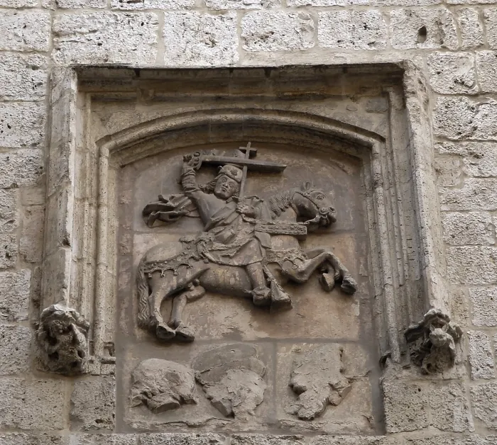 Framed Print : SPAIN. Valladolid. Church of Santiago Apstol. Gothic relief of Saint Jamesson of Zebedeeprotected by arch alfiz in the central apse. Gothic art. Relief Framed Print : SPAIN. Valladolid. Church of Santiago Apstol. Gothic relief of Saint Jamesson of Zebedeeprotected by arch alfiz in the central apse. Gothic art. Relief