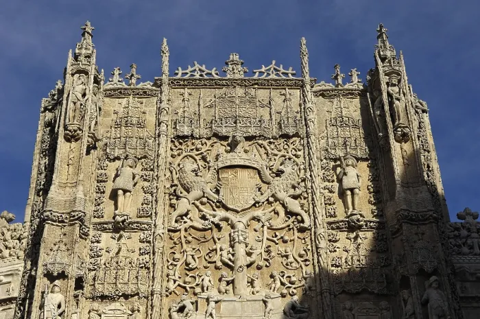 Framed Print : SPAIN. Valladolid. Facade of the Colegio de San Gregorio (College of St. Gregory)which lodges the National Museum of Sculpture. Gothic art. Relief; Architecture