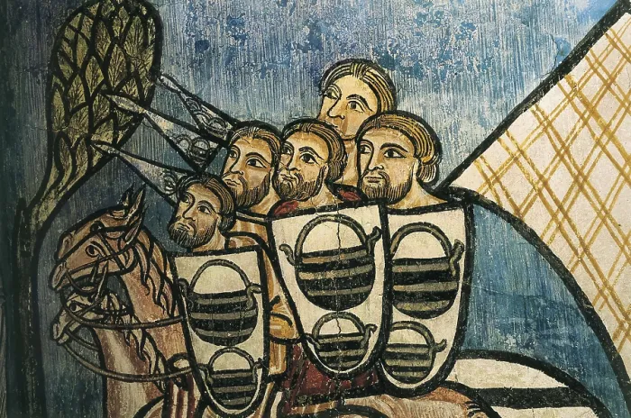 Framed Print : SPAIN. Valladolid. Monastery of San Bernardo de Valbuena. Group of soldiers on horseback (14th c.). Gothic art. Fresco. AISA / Everett Collection**US SALES ONLY**