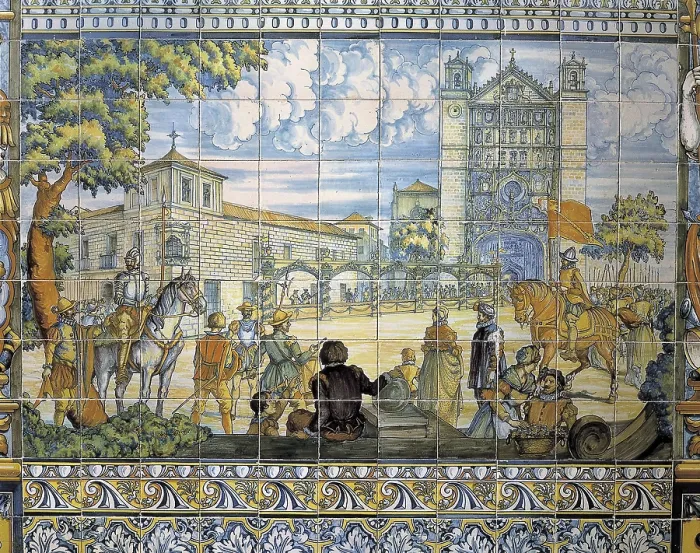 Framed Print : SPAIN. Valladolid. Palace of the Pimentel Family (Regional Government building). Proclamation of Philip II as King of Castile (28 Mars 1556). Ceramic tiles panel. Ceramics Framed Print : SPAIN. Valladolid. Palace of the Pimentel Family (Regional Government building). Proclamation of Philip II as King of Castile (28 Mars 1556). Ceramic tiles panel. Ceramics