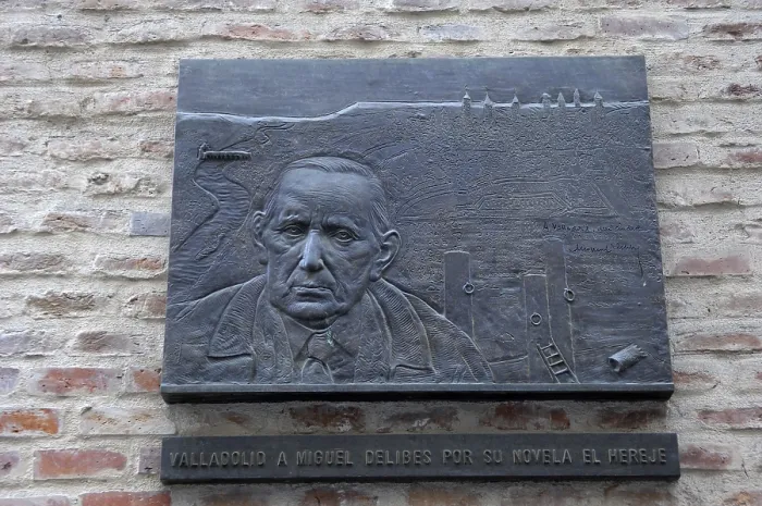 Framed Print : SPAIN. Valladolid. Plaque in the Church of Santiago. Homage to Miguel Delibes for his novel El Hereje. Rafa Prez / AISA / Everett Collection - Image has fine art copyright