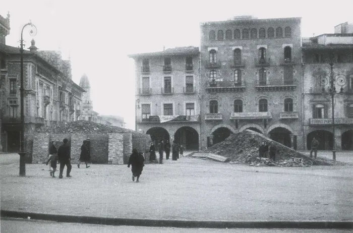 Framed Print : SPAIN. Vic. Spanish Civil War (1938). Anti-aerial shelters in the Main Square of Vic. AISA / Everett Collection**US SALES ONLY**