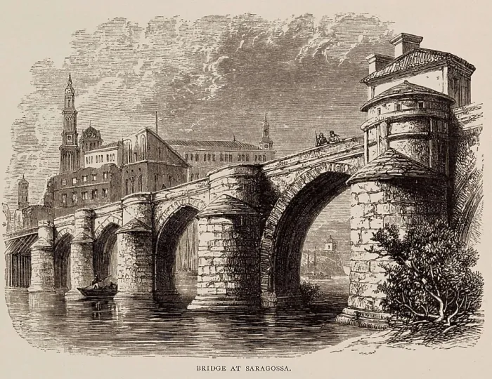 Framed Print : Spain. Zaragoza (19th c.). Puente de Santiago. Ilustracin de la obra 'Spanish Pictures'. Etching. SPAIN. Madrid. National Library