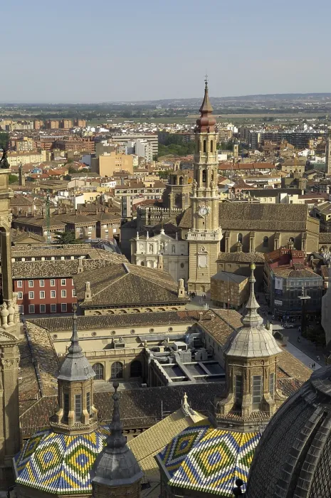Framed Print : SPAIN. Zaragoza. Basilica de Nuestra Senora del Pilar (Basilica of Our Lady of the Pillar). View of La Seo (Cathedral) from the tower of the Basilica of Our Lady of the Pilar