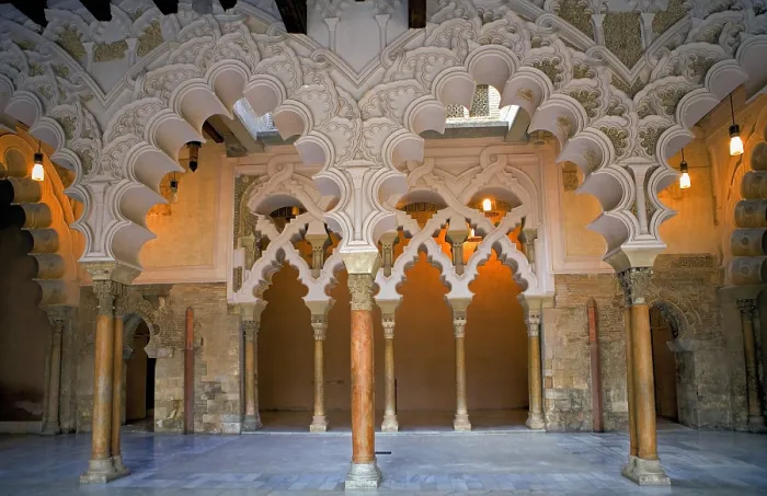 Framed Print : SPAIN. Zaragoza. La Aljaferia Palace. St Isabella's courtyard. Arches of the north portico. Hispano-Moresque art. Taifas Kingdoms period. Architecture Framed Print : SPAIN. Zaragoza. La Aljaferia Palace. St Isabella's courtyard. Arches of the north portico. Hispano-Moresque art. Taifas Kingdoms period. Architecture