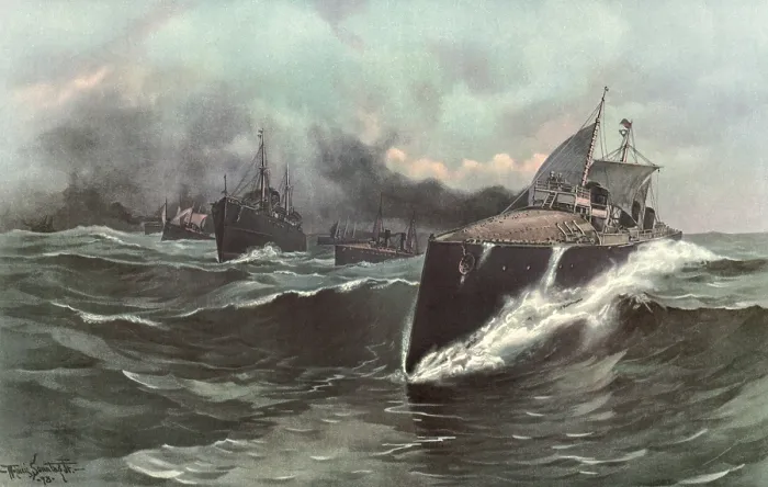 Framed Print : Spain's torpedo boat flotilla en route to Caribbean, May 1898
