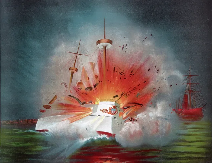 Framed Print : The Spanish American War, the destruction of the battleship Maine in Havana harbor, February 15, 1898