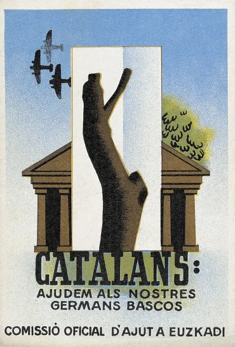 Framed Print : Spanish Civil War (1936-1939). 'Catalans: ajudem als nostres germans bascos' (Catalans: let's help our Basque brothers)