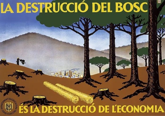 Framed Print : Spanish Civil War (1936-1939). 'La destrucci del boscs la destrucci de l'economia' (Destruction of the forest is the destruction of economy)