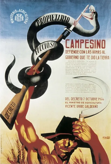 Framed Print : Spanish Civil War (1936-1939). 'Campesino, defiende con las armas al gobierno que te dio la tierra' (Farmer, defend with arms the government that gave the land to you) Framed Print : Spanish Civil War (1936-1939). 'Campesino, defiende con las armas al gobierno que te dio la tierra' (Farmer, defend with arms the government that gave the land to you)