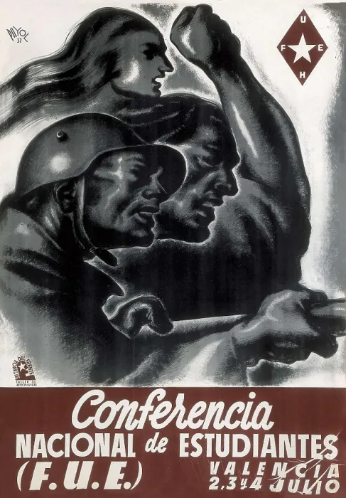 Framed Print : Spanish Civil War (1936-1939). 'Conferencia Nacional de Estudiantes (F.U.E.)' (Students National Conference). Poster by Ramn Puyol (1937). SPAIN. Salamanca Framed Print : Spanish Civil War (1936-1939). 'Conferencia Nacional de Estudiantes (F.U.E.)' (Students National Conference). Poster by Ramn Puyol (1937). SPAIN. Salamanca