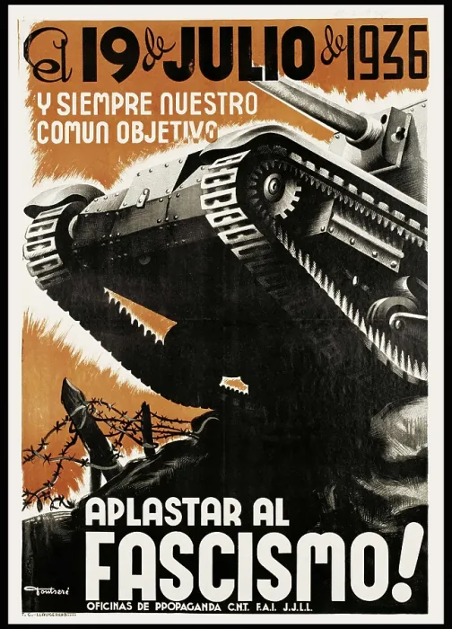 Framed Print : Spanish Civil War (1936-1939). 'El 19 de julio y siempre nuestro comn objetivo. Aplastar al fascismo' (On 19th July and always our aim. Smash Fascism)