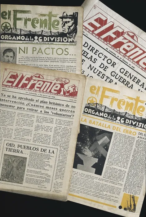 Framed Print : Spanish Civil War (1936-1939). 'El Frente' (The Front), voice of the 26th Durruti Division. Cover of different numbers of 1938. SPAIN. Monistrol de Montserrat