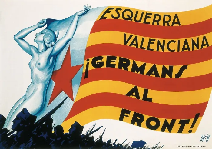 Framed Print : Spanish Civil War (1936-1939). 'Esquerra Valenciana Germans al front!' (Valencian Left Wing. Brothersto the Front!). AISA / Everett Collection (22699)**US SALES ONLY**
