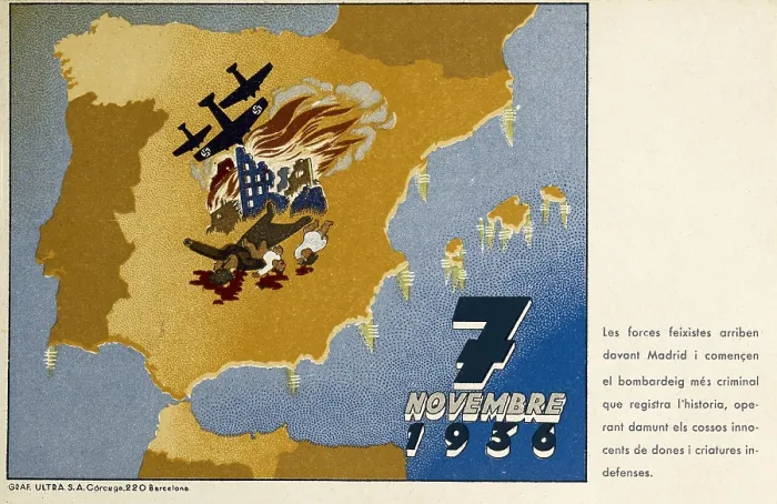 Framed Print : Spanish Civil War (1936-1939). Fascist bombardment over Madrid (7th November1936). SPAIN. Barcelona. Biblioteca de Catalunya (National Library of Catalonia)