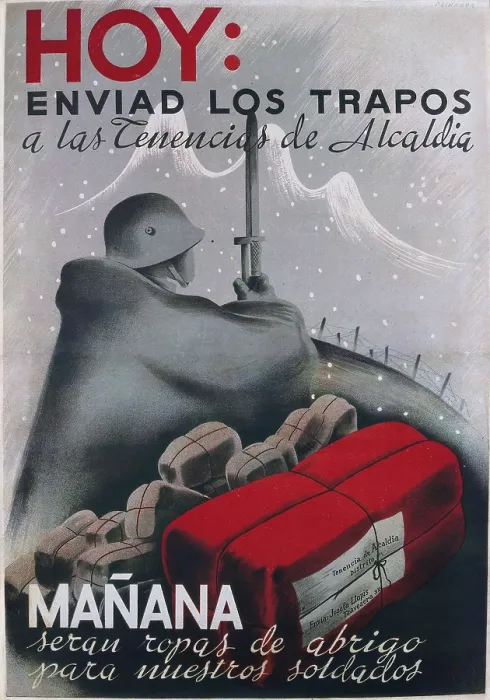 Framed Print : Spanish Civil War (1936-1939). 'Hoy enviad los trapos a la tenencia de alcalda. maana sern ropas de abrigo para nuestros soldados' (Send fabrics today to the town hall) Framed Print : Spanish Civil War (1936-1939). 'Hoy enviad los trapos a la tenencia de alcalda. maana sern ropas de abrigo para nuestros soldados' (Send fabrics today to the town hall)