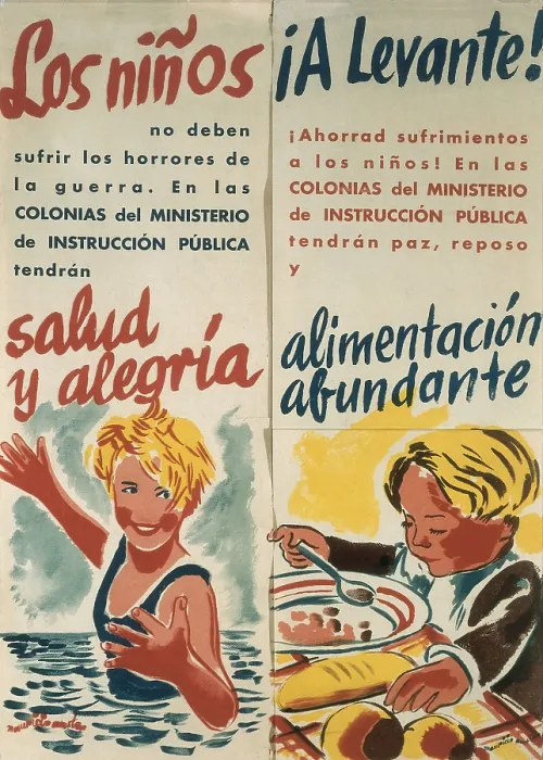 Framed Print : Spanish Civil War (1936-1939). 'Los nios A Levante!' (Childrento the East!). Poster by Mauricio Amster edited by the Ministery of Public Education. SPAIN. Salamanca