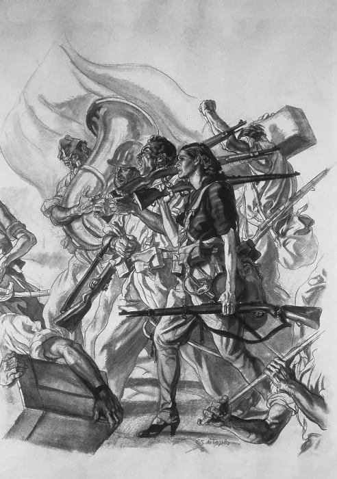 Framed Print : Spanish Civil War (1936-1939). Mixt brigades. Drawing by Carlos Senz de Tejada. Drawing. AISA / Everett Collection (91559)**US SALES ONLY**