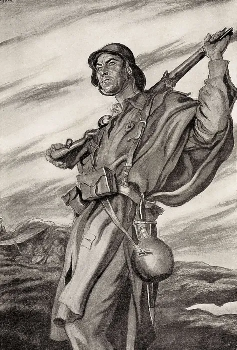 Framed Print : Spanish Civil War (1936-1939). Nationalist soldier in front. Illustration by Carlos Senz de Tejada. Drawing. AISA / Everett Collection**US SALES ONLY** Framed Print : Spanish Civil War (1936-1939). Nationalist soldier in front. Illustration by Carlos Senz de Tejada. Drawing. AISA / Everett Collection**US SALES ONLY**
