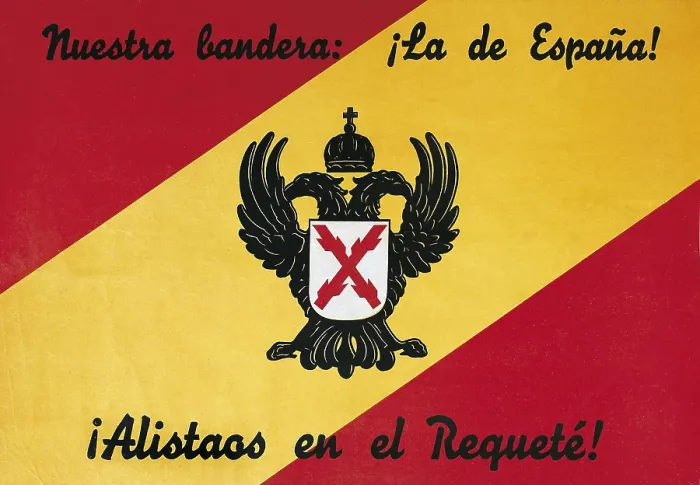 Framed Print : Spanish Civil War (1936-1939). 'Nuetra bandera La de Espaa! Alistaos en el Requet!' (Our Flag, the Spanish One! Join the Requet!). Carlist poster Framed Print : Spanish Civil War (1936-1939). 'Nuetra bandera La de Espaa! Alistaos en el Requet!' (Our Flag, the Spanish One! Join the Requet!). Carlist poster