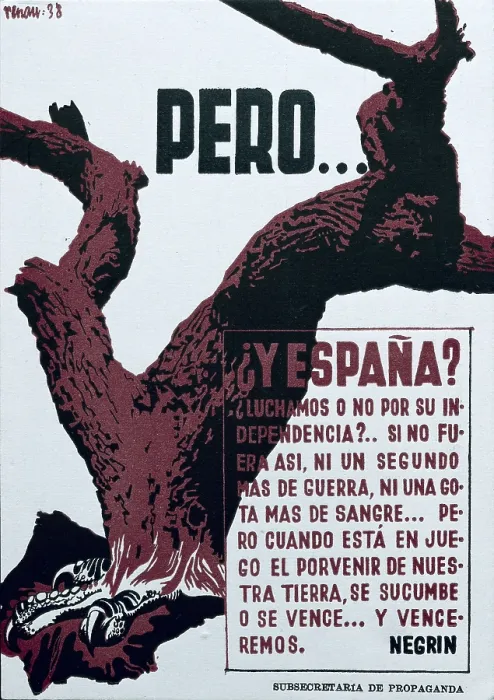 Framed Print : Spanish Civil War (1936-1939). 'Pero... Y Espaa?' (But... What About Spain?). Republican postcard by Josep Renau with text by Juan Negrn Framed Print : Spanish Civil War (1936-1939). 'Pero... Y Espaa?' (But... What About Spain?). Republican postcard by Josep Renau with text by Juan Negrn