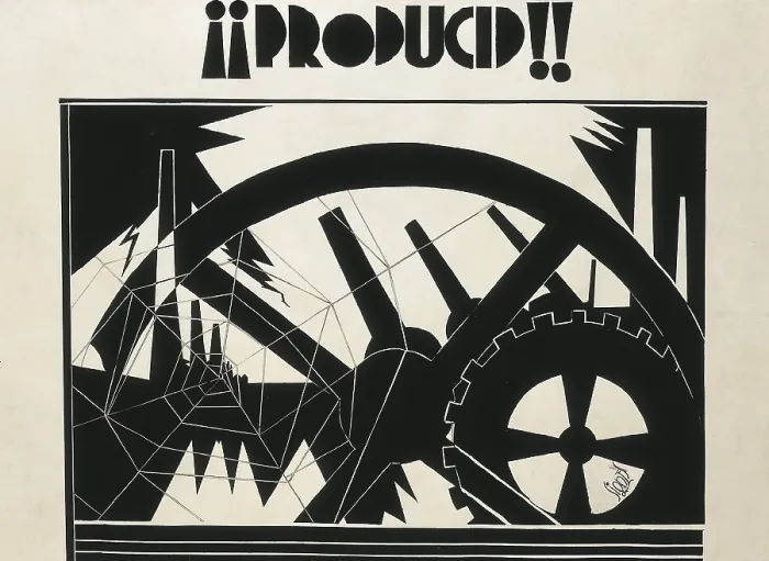 Framed Print : Spanish Civil War (1936-1939). 'Producid!!' (Produce!!). Ink poster edited by the Republican government. SPAIN. Salamanca. Archivo Historico Nacional. - P