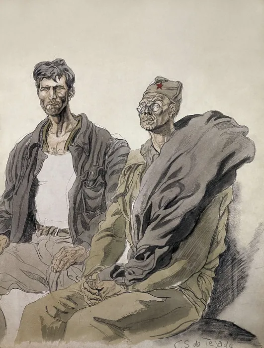 Framed Print : Spanish Civil War (1936-1939). Republican soldiers. Illustration by Carlos Senz de Tejada. Drawing. AISA / Everett Collection**US SALES ONLY**