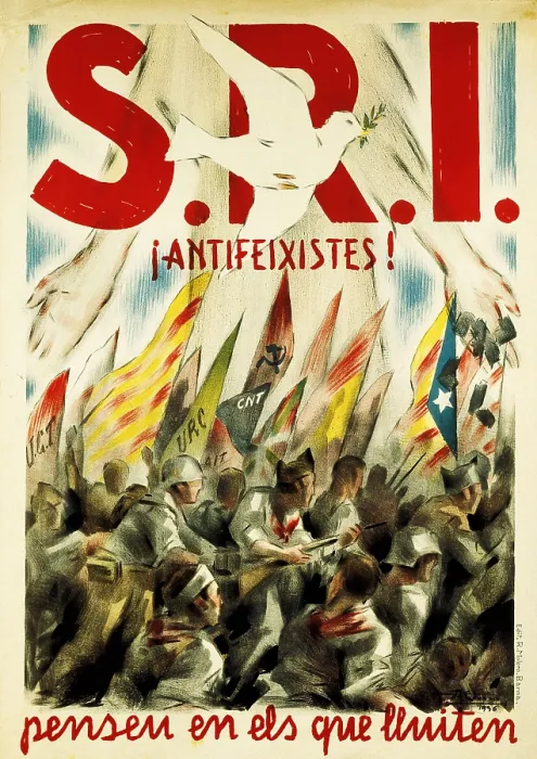Framed Print : Spanish Civil War (1936-1939). 'S.R.I. Antifeixistes! Penseu en els que lluiten' (S.R.I. Anti-fascists! Think of Those Who Are Fighting)