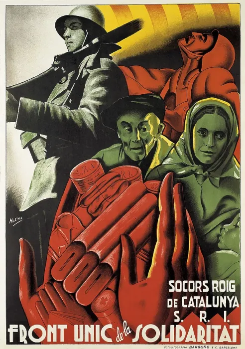 Framed Print : Spanish Civil War (1936-1939). 'Socors Roig de Catalunya. Front nic de la Solidaritat' (Red Help of Catalonia. Solidarity Only Front). Poster by Molina