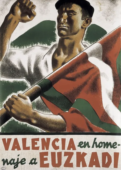 Framed Print : Spanish Civil War (1936-1939). 'Valencia en homenaje a Euzkadi' (Valencia in homage to Euzkadi). Poster. SPAIN. Salamanca. Archivo Historico Nacional. - P Framed Print : Spanish Civil War (1936-1939). 'Valencia en homenaje a Euzkadi' (Valencia in homage to Euzkadi). Poster. SPAIN. Salamanca. Archivo Historico Nacional. - P