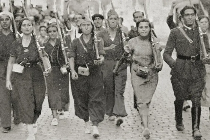 Framed Print : Spanish Civil War (1936-1939). Volunteers of popular militia going to the Aragonese front (July 1936). AISA / Everett Collection**US SALES ONLY**