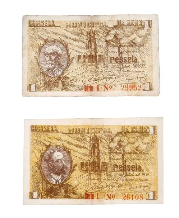 Framed Print : Spanish Civil War. Bills issued by the touwn council of Reus for local use (1937). SPAIN. Bilbao. Banco Bilbao Vizcaya Argentaria Foundation Framed Print : Spanish Civil War. Bills issued by the touwn council of Reus for local use (1937). SPAIN. Bilbao. Banco Bilbao Vizcaya Argentaria Foundation