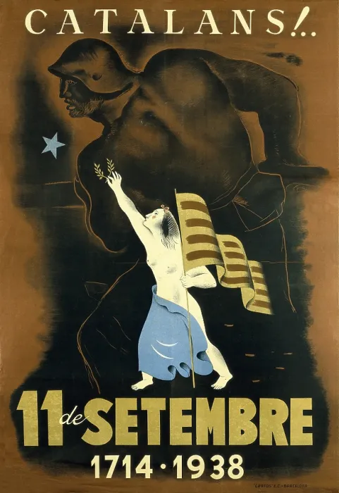 Framed Print : Spanish Civil War. 'Catalans!... 11 de setembre 1714-1938' ( Catalan people!...11th September 1714-1938). Propaganda poster from the Republican side. 1938. Drawing Framed Print : Spanish Civil War. 'Catalans!... 11 de setembre 1714-1938' ( Catalan people!...11th September 1714-1938). Propaganda poster from the Republican side. 1938. Drawing