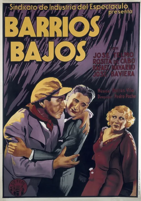 Framed Print : Spanish Civil War. Poster of the 1937's film 'Barrios bajos' ('Poor neighbourhoods') by filmaker Pedro Puche Framed Print : Spanish Civil War. Poster of the 1937's film 'Barrios bajos' ('Poor neighbourhoods') by filmaker Pedro Puche