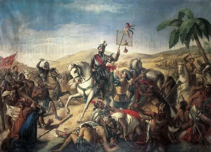 Framed Print : Spanish conquest of Mexico (1520). Hernn Corts in the battle of Otumba (7th July 1520). Anonymous author. Oil on canvas. SPAIN. Madrid. Army Museum Framed Print : Spanish conquest of Mexico (1520). Hernn Corts in the battle of Otumba (7th July 1520). Anonymous author. Oil on canvas. SPAIN. Madrid. Army Museum