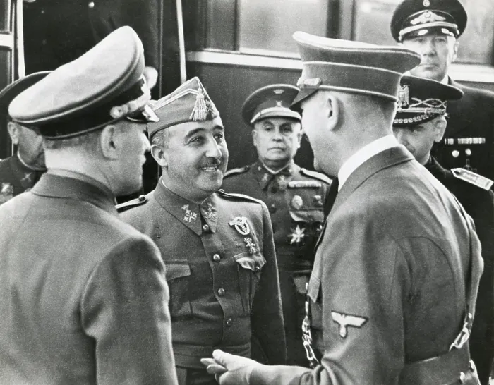 Framed Print : Spanish Fascist dictator Francisco Franco and Adolf Hitler meet for the first time, Oct. 23, 1940