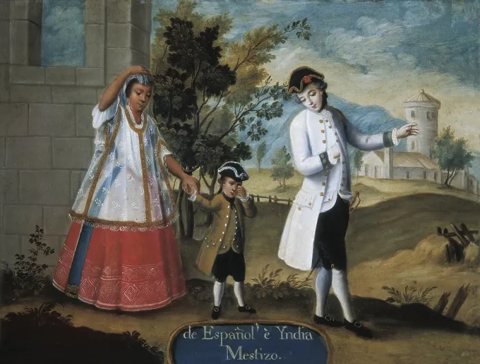 Framed Print : From Spanish man and Indian woman, Mestizo. ca. 1775 - 1800. Oil on copper. Casta paintings. Mexican school. Colonial baroque. Painting. SPAIN. Madrid. America's Museum
