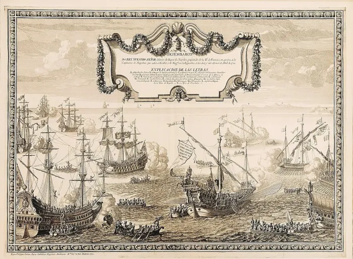 Framed Print : Spanish Monarchy (1702). Disembark of Philip V in Naples. Etching. AISA / Everett Collection**US SALES ONLY**