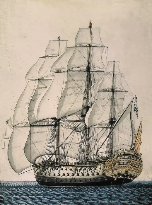 Framed Print : Spanish ship 'Santisima Trinidad ' with 4 gundecks and 136 cannons, launched in 1797 and sunk in the Battle of Trafalgar in 1805 Framed Print : Spanish ship 'Santisima Trinidad ' with 4 gundecks and 136 cannons, launched in 1797 and sunk in the Battle of Trafalgar in 1805